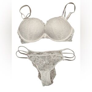 SET Victoria Secret Bombshell Plunge Bra + Brazilian Panties Lace Crystal Bling